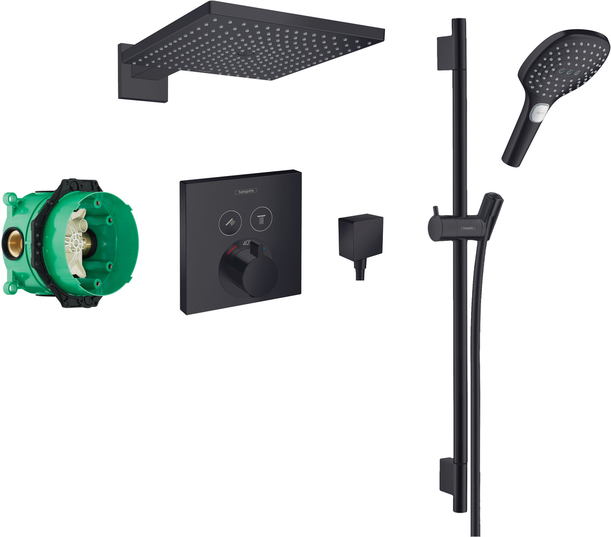 Square Select Concealed Valve With Raindance (300) Overhead And Select Rail Kit