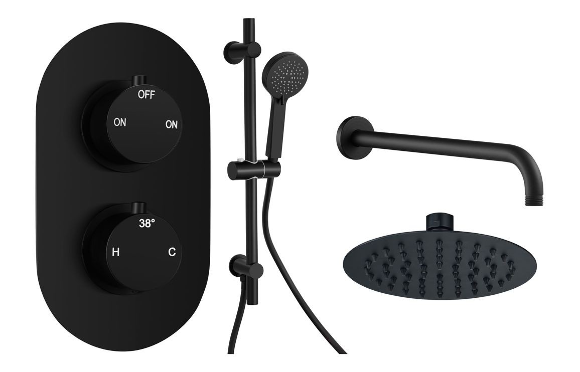Barley Round Shower Valve & Kit Pack 3 - Matt Black